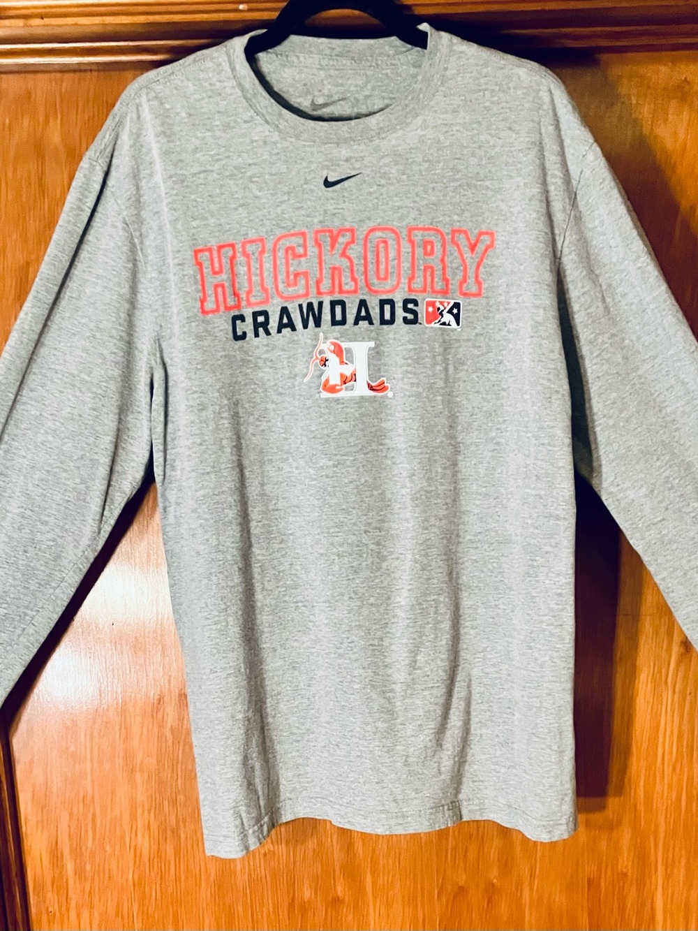 Nike Gray Long-Sleeve Hickory Crawdads Tee with Red Accents